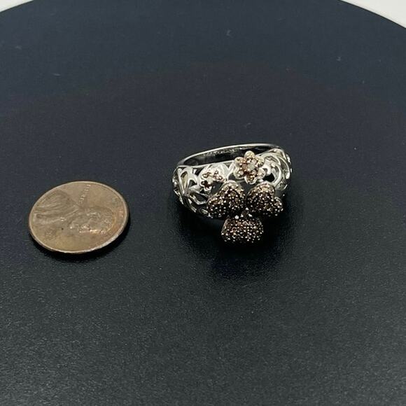 MDJ Michael Drechsler Sterling Silver Diamond Pave Flower Clover Ring Sz 6.5 - Picture 13 of 14